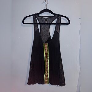 Rue 22 Black Mesh Tank with Neon Stripe